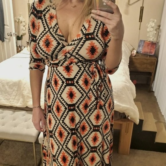 Janette Fashion Dresses & Skirts - **FLASH SALE** Janette Fashion Aztec Native Southwestern Print Faux Wrap Dress